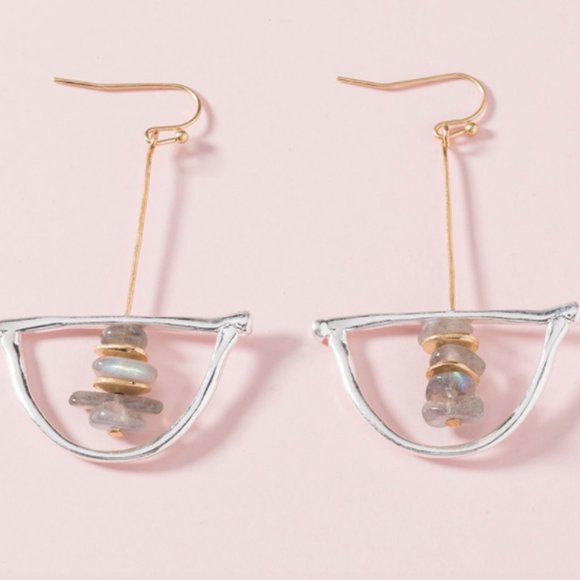 New Silver Boho Natural Stone Drop Dangle Earrings Boho Drop Simple - Picture 9 of 13